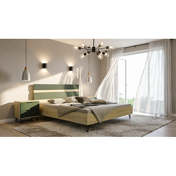 საწოლი 2-16 «როქსი» პ6.948.1.05, ადგილი: ლდსპ+მდფ, ფერი: გრინ სოფტი+მუხის კანტრი მოოქროვილი, საძილე ადგილი: 2000х1600 мм	, ზომა: 2060×1680×950