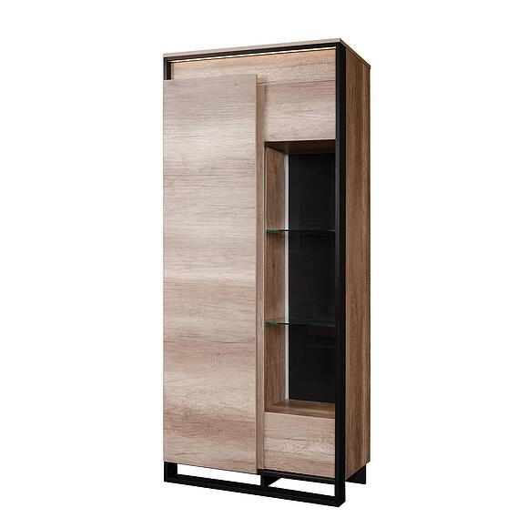 Шкаф с витриной «Каньон Лофт» П3.0561.0.20/40-01, Материал: ЛДСП, Цвет: Дуб Каньон+чёрный