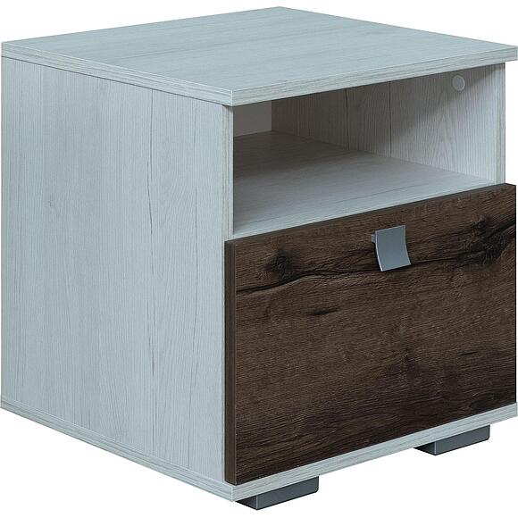 Тумба прикроватная  «Сорренто» П6.949.1.04, Материал: ЛДСП, Цвет: Дуб Бордо лайт + Дуб Монастырский	 (8C3A1969.jpg) Тумба прикроватная  «Сорренто» П6.949.1.04, Материал: ЛДСП, Цвет: Дуб Бордо лайт + Дуб Монастырский