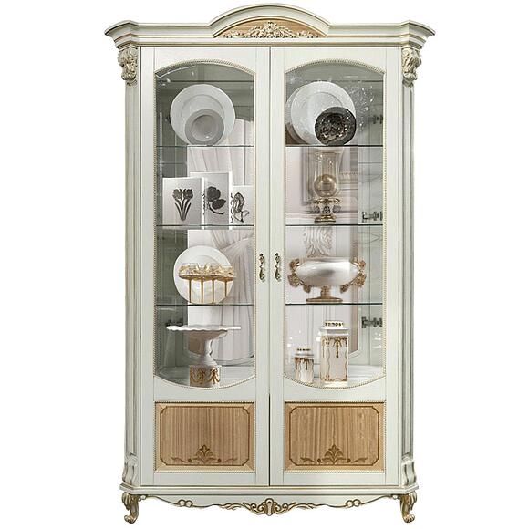 Шкаф-витрина 2д «Альба» П4.485.0.05 (П485.05), Цвет: Слоновая кость с золочением (Alba_R485-05_slon_kost.jpg) Шкаф-витрина 2д «Альба» П4.485.0.05 (П485.05), Цвет: Слоновая кость с золочением