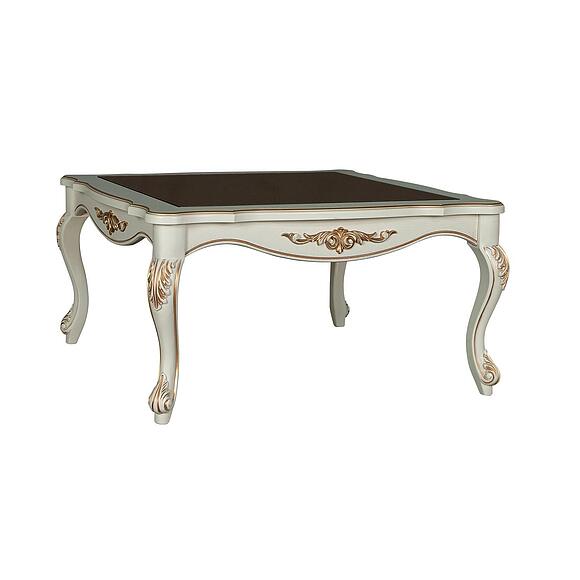 ჟურნალის მაგიდა «ალეზი 06» П1.350.0.44 (П354.08), ადგილი: მასიური მუხა, ფერი: სპილოს ძვლის ფერი ოქროსფერი ორნამენტებით