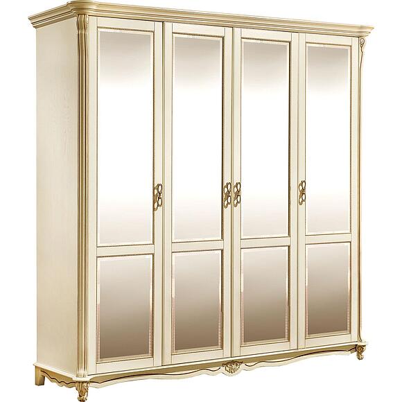 Шкаф для одежды 4д «Алези» П1.350.1.15 (П349.02/1), Материал: Массив (дуб), Цвет: Слоновая кость с золочением