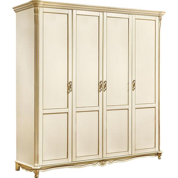 Шкаф для одежды 4д «Алези» П1.350.1.13 (П349.02/2), Материал: Массив (дуб), Цвет: Слоновая кость с золочением
