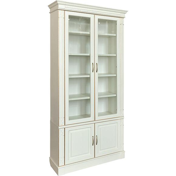 ბიბლიოთეკის ავეჯის ნაკრები «ვერდი ლუქსი 3» პ3.487.2.03 (პ523.ნ3), ადგილი: მასიური მუხა, ფერი: სპილოს ძვლის ფერი ოქროსფერი ორნამენტებით