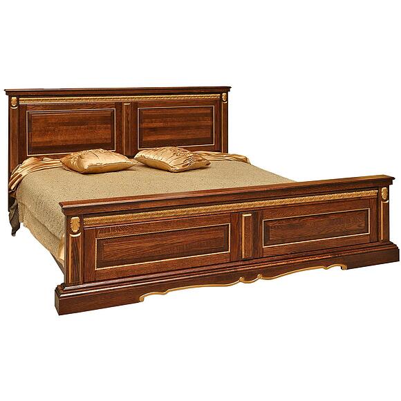 ორადგილიანი საწოლი «მილანა» მაღალი ფეხებით, ადგილი: მასიური მუხა, ფერი: ბლისფერი ოქროსფერი ორნამენტებით, ტრანსფორმაციის მექანიზმი: მექანიზმის გარეშე, საძილე ადგილი: 2000x1600 мм, ზომა: 2187x1772x1035