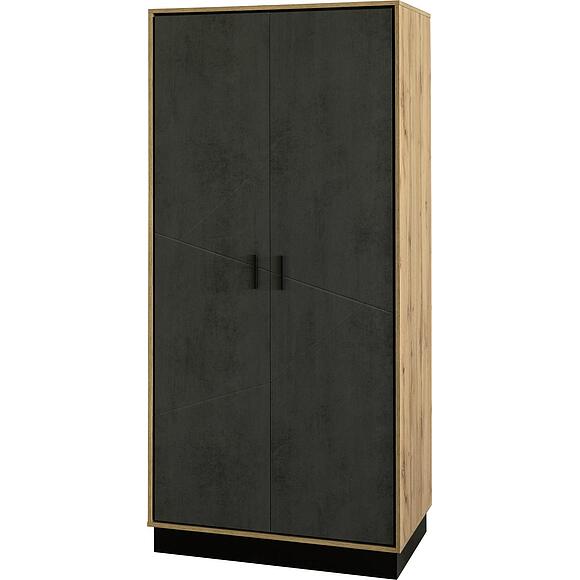 Шкаф 2-х дверный для одежды «Лайн» П6.619.1.28 (П620.28), Материал: ЛДСП, Цвет: Камень серый/Дуб вотан/Чёрный