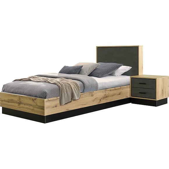 ერთ ადგილიანი საწოლი «ლაინი», ადგილი: ლდსპ, ფერი: ნაცრისფერი ქვა/ ვოტანის მუხა / შავი, საძილე ადგილი: 2000x900 мм, ზომა: 2142х976х950