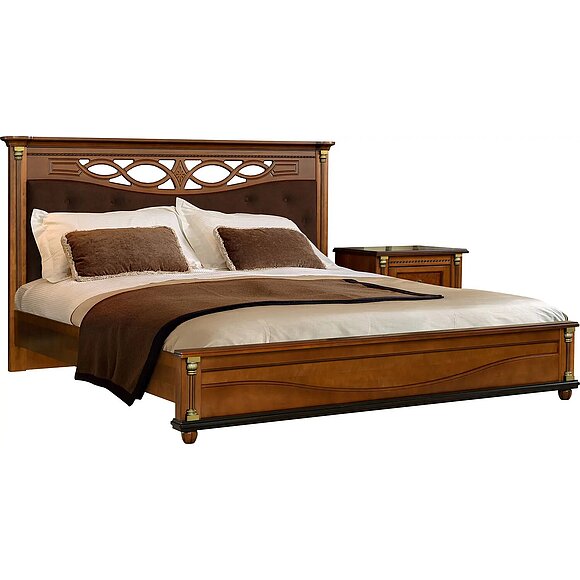 Кровать двойная «Валенсия Классик» с мягким изголовьем, Материал: Массив (береза), Цвет: Каштан, Спальное место: 2000x1600 мм