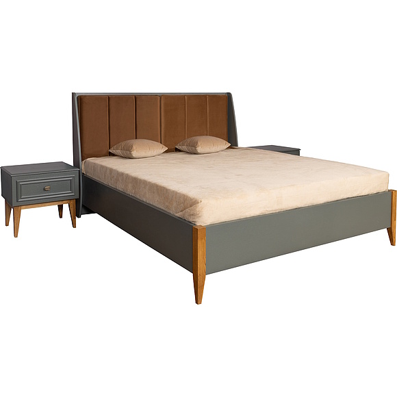 საწოლი 2-16 «დოლჩე» პ3.597.1.08, ადგილი: მდფ, შეღებილი, ფერი: ბაზალტი + მუხის რუსტიკალი, საძილე ადგილი: 2000х1600 мм	, ზომა: 2082х1718х1121