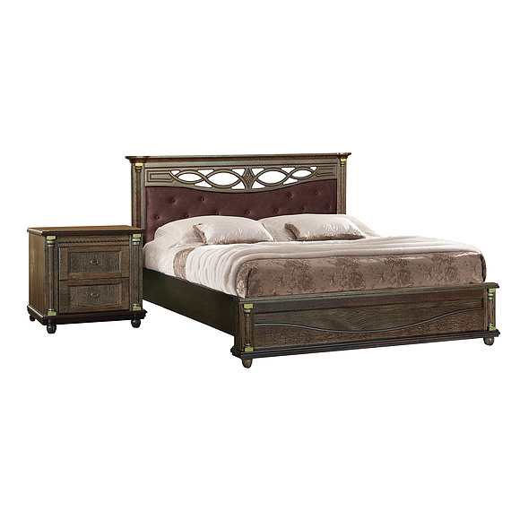 ორ ადგილიანი საწოლი «ვალენსია დ კლასიკი» რბილი თავით, ადგილი: მასიური მუხა, ფერი: თამბაქო, საძილე ადგილი: 2000x1600 мм