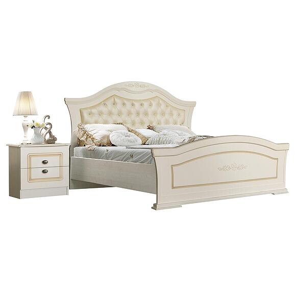 Кровать двойная «Элиза» - sale, Материал: ЛДСП+МДФ, Цвет: Белая ваниль, Спальное место: 2000x1800 мм, Размер: 2093x1969x1224 мм