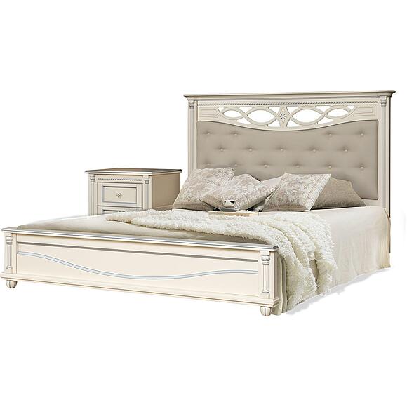 Кровать двойная «Валенсия Классик» с мягким изголовьем, Материал: Массив (береза), Цвет: Античная темпера с серебром, Спальное место: 2000x1800 мм