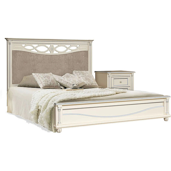 Кровать двойная «Валенсия Классик» с мягким изголовьем, Материал: Массив (береза), Цвет: Античная темпера с серебром, Спальное место: 2000x1600 мм