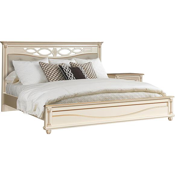 Кровать двойная «Валенсия Классик» с мягким изголовьем, Материал: Массив (береза), Цвет: Античная темпера с золочением, Спальное место: 2000x1800 мм