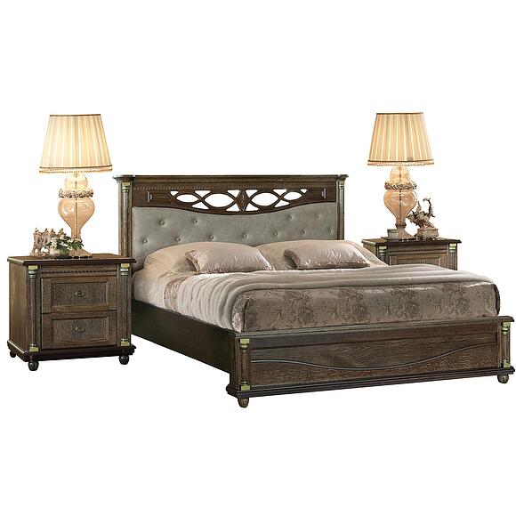 ორ ადგილიანი საწოლი «ვალენსია დ კლასიკი» რბილი თავით, ადგილი: მასიური მუხა, ფერი: თამბაქო, საძილე ადგილი: 2000x1800 мм