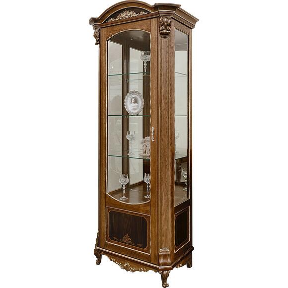 Шкаф-витрина «Альба» П4.485.0.08-01 (П485.08-01), Материал: Массив (дуб), Цвет: Палисандр с золочением (P485_08-01.jpg) Шкаф-витрина «Альба» П4.485.0.08-01 (П485.08-01), Материал: Массив (дуб), Цвет: Палисандр с золочением