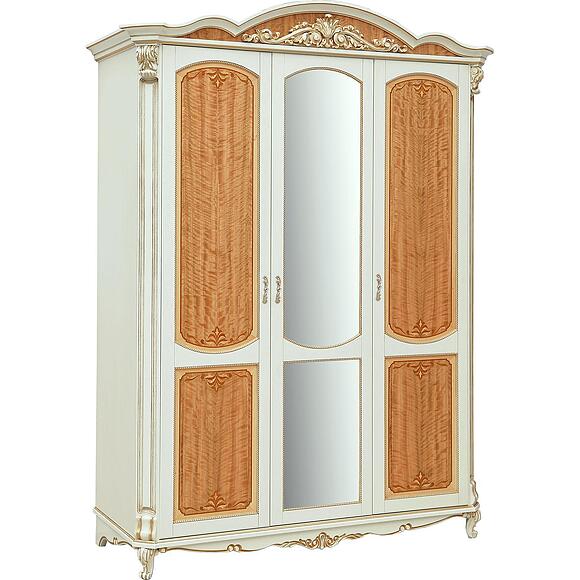 Шкаф для одежды 3д «Альба П4.485.1.10-01 (П524.01к), Материал: Массив (дуб), Цвет: Слоновая кость с золочением