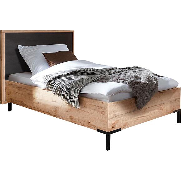 Кровать одинарная «Блэквуд», Материал: ЛДСП, Цвет: Дуб Вотан + чёрный, Спальное место: 2000x800 мм, Размер: 2120х950х890 мм