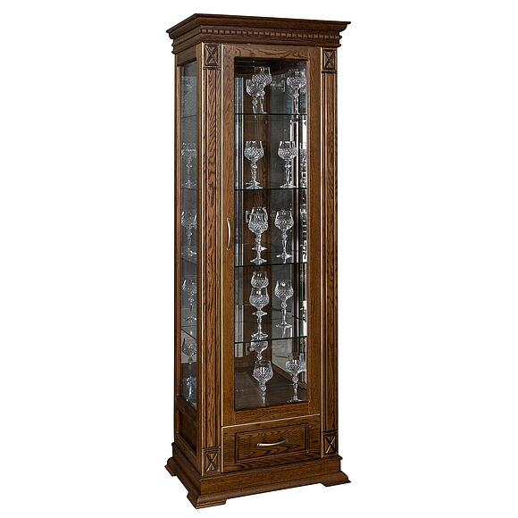 კარადა-ვიტრინა «ვერდი კლასიკი» პ1.0487.0.11, ადგილი: მასიური მუხა, ფერი: ბლისფერი ოქროსფერი ორნამენტებით