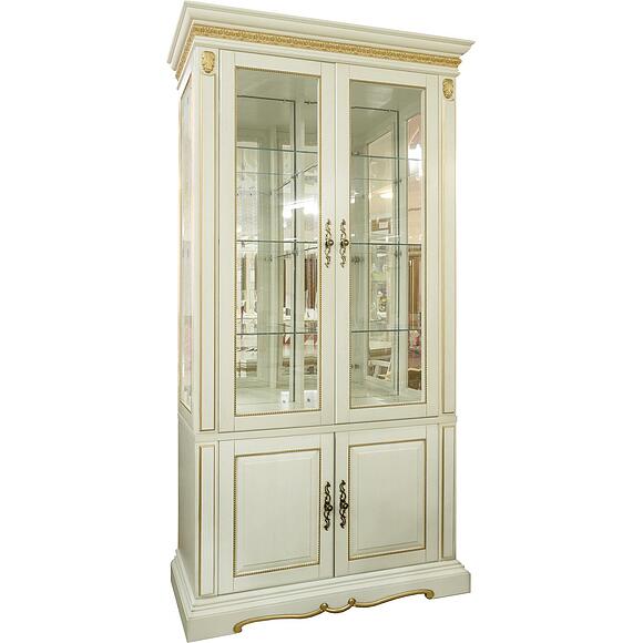 Шкаф комбинированный «Милана 2С» П4.265.2.11(396.11), Материал: Массив (дуб), Цвет: Слоновая кость с золочением