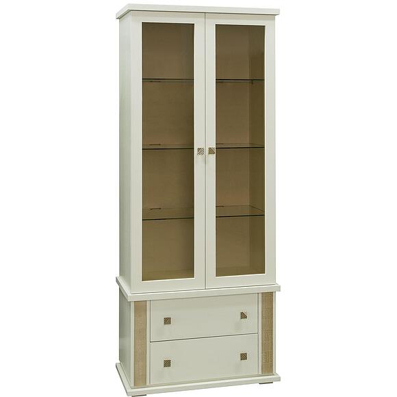 კარადა ვიტრინით «ტუნისი» პ6.343.0.22 (პ343.22შ), ადგილი: დსპ+შპონი, ფერი: სპილოს ძვლის ფერი ოქროსფერი ორნამენტებით