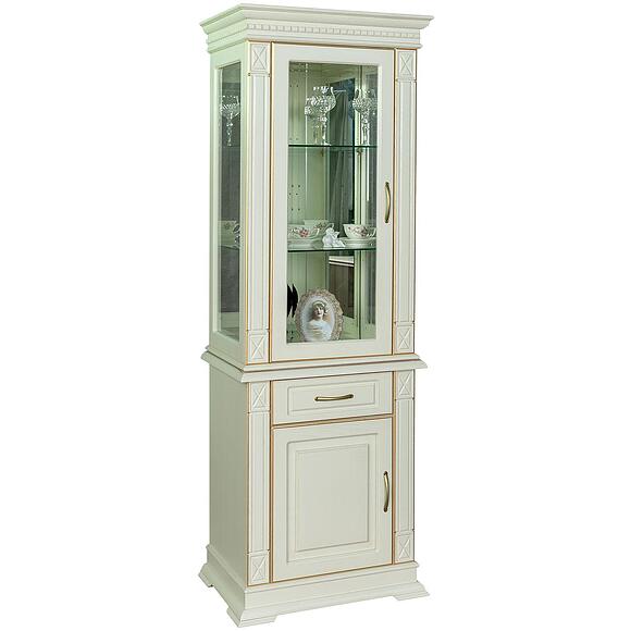 Шкаф комбинированный «Верди Классик» П1.0487.0.34-01, Материал: Массив (дуб), Цвет: Слоновая кость с золочением