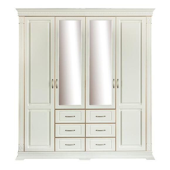 ტანასაცმლის კარადა 4დ «ვერდი კლასიკი» პ3.0487.1.01, ადგილი: მასიური მუხა, ფერი: სპილოს ძვლის ფერი ოქროსფერი ორნამენტებით