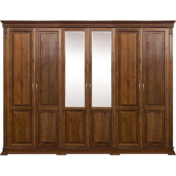 ტანსაცმლის კარადა 6დ «ვერდი კლასიკი» პ3.0487.1.28, ადგილი: მასიური მუხა, ფერი: ბლისფერი ოქროსფერი ორნამენტებით