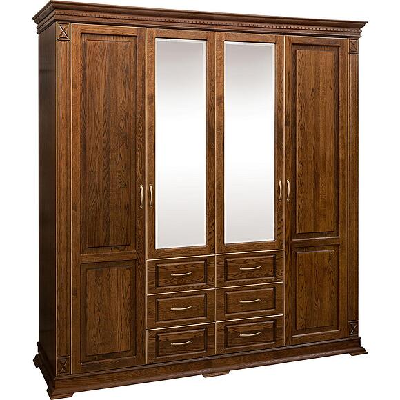 ტანასაცმლის კარადა 4დ «ვერდი კლასიკი» პ3.0487.1.01, ადგილი: მასიური მუხა, ფერი: ბლისფერი ოქროსფერი ორნამენტებით