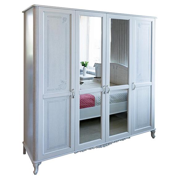 ტანსაცმლის კარადა 4დ «ფლორენტინა» ბმ2.851.1.27-01(2678-01), ადგილი: მდფ,მუხის შპონით, ფერი: თეთრი გიშერი