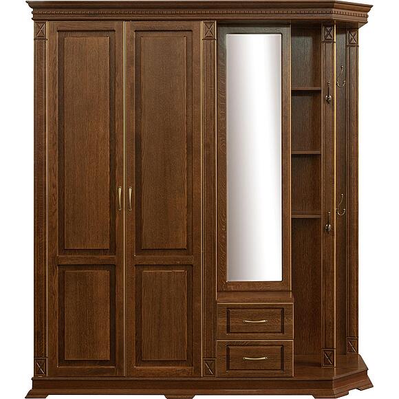 შემოსასვლელი კომბინირებული კარადა «ვერდი კლასიკი» პ3.0487.3.31, ადგილი: მასიური მუხა, ფერი: ბლისფერი ოქროსფერი ორნამენტებით