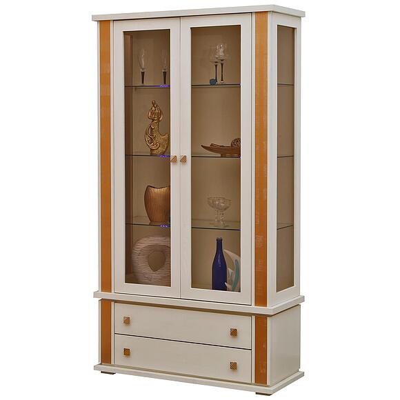 Шкаф с витриной «Тунис» П6.343.0.20 (П343.20Ш), Материал: ДСП+шпон, Цвет: Слоновая кость с золочением