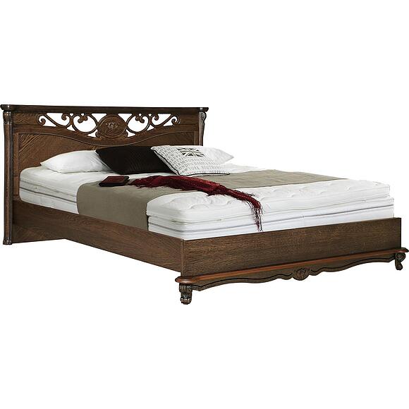 Кровать двойная «Алези» с низким изножьем, Материал: Массив (дуб), Цвет: Табак, Механизм трансформации: с механизмом, Спальное место: 2000x1600 мм, Размер: 2150x1852x1045