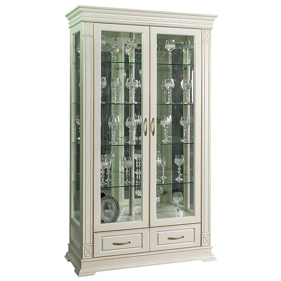 Шкаф-витрина 2д «Верди Классик» П1.0487.0.21, Материал: Массив (дуб), Цвет: Слоновая кость с золочением