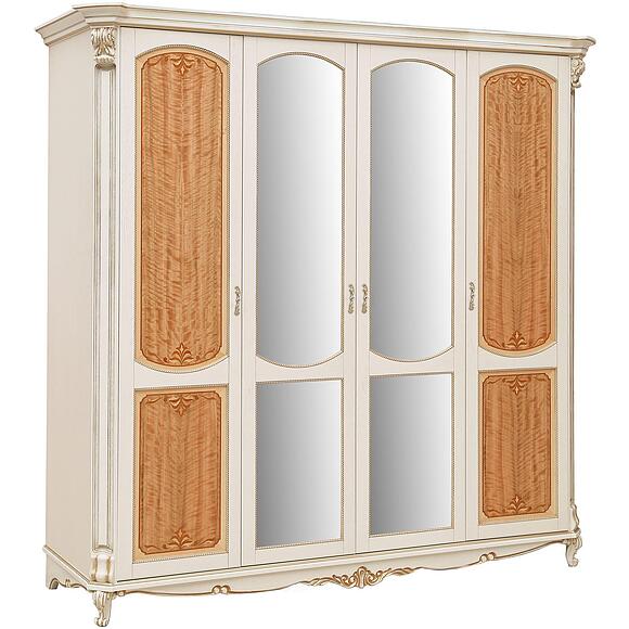 Шкаф для одежды 4д «Альба» П4.485.1.02-01 (П524.02), Материал: Массив (дуб), Цвет: Слоновая кость с золочением (alba_02_524_02_slk.jpg) Шкаф для одежды 4д «Альба» П4.485.1.02-01 (П524.02), Материал: Массив (дуб), Цвет: Слоновая кость с золочением