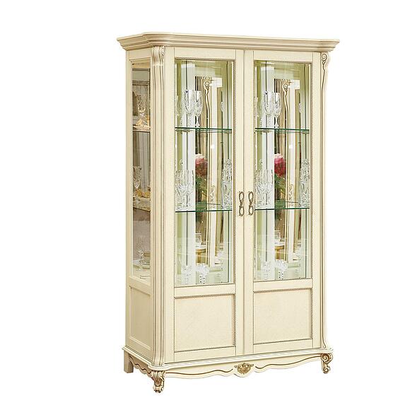 Шкаф с витриной «Алези» П1.350.0.19 (П350.19), Материал: Массив (дуб), Цвет: Слоновая кость с золочением