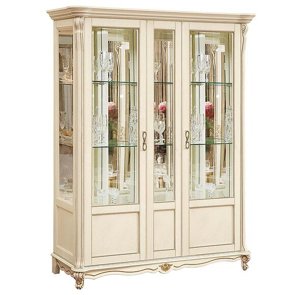 Шкаф-витрина 3д «Алези» П1.350.0.05 (П350.05), Материал: Массив (дуб), Цвет: Слоновая кость с золочением