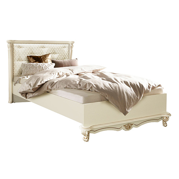 Кровать одинарная 1-09 «Алези» П1.350.1.36, ადგილი: მასიური მუხა, ფერი: სპილოს ძვლის ფერი ოქროსფერი ორნამენტებით, ტრანსფორმაციის მექანიზმი: მექანიზმის გარეშე, საძილე ადგილი: 2000х900 мм, ზომა: 2180х1152х1045