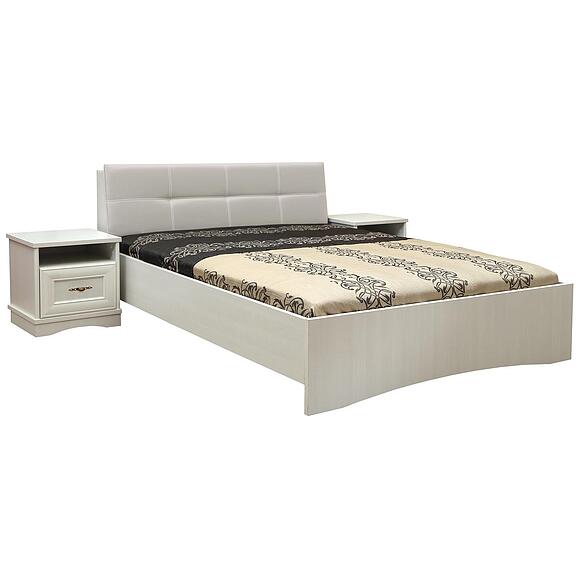 Кровать двойная с мягким изголовьем «Турин», Материал: ЛДСП+МДФ, Цвет: Сосна карелия, Спальное место: 2000х1600 мм, Размер: 2211х1678х898 мм