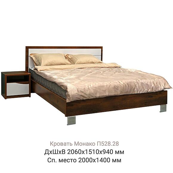 ორადგილიანი საწოლი «მონაკო» ლითონის. სვეტებით, ადგილი: ლდსპ, ფერი: მუხა სატერი+თეთრი პრიალა, საძილე ადგილი: 2000x1400 мм, ზომა: 2060х1510х940 мм