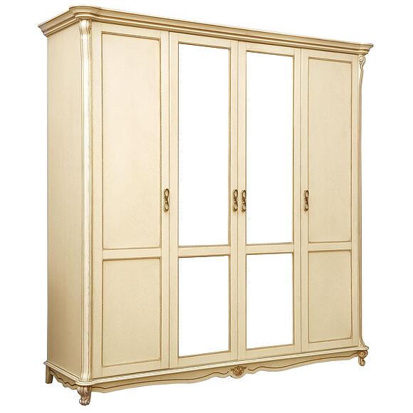 Шкаф для одежды 4д «Алези» П1.350.1.14 (П349.02), Материал: Массив (дуб), Цвет: Слоновая кость с золочением
