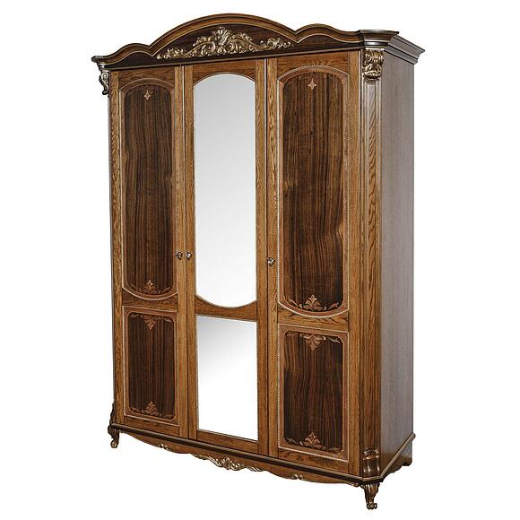 Шкаф для одежды 3д «Альба П4.485.1.10-01 (П524.01к), Материал: Массив (дуб), Цвет: Палисандр с золочением