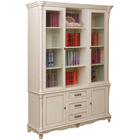 კომბინირებული კარადა «ალეზი» П1.350.2.03 (П395.03), ადგილი: მასიური მუხა, ფერი: სპილოს ძვლის ფერი ოქროსფერი ორნამენტებით