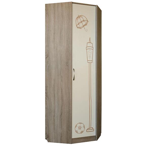 Шкаф для одежды угловой «Бритиш Бум» П3.0551.1.09, Материал: ЛДСП, Цвет: Дуб трюфельный + крем