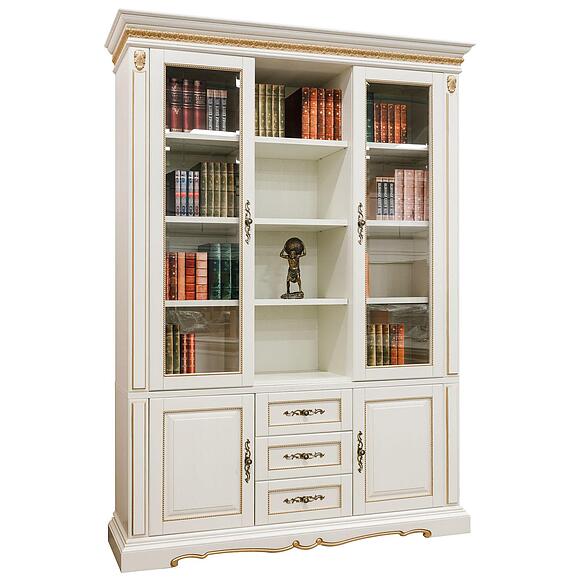 Шкаф комбинированный «Милана 3/2» П4.265.2.12(396.12), Материал: Массив (дуб), Цвет: Слоновая кость с золочением