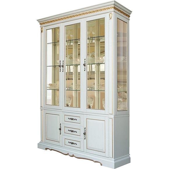 Шкаф комбинированный «Милана 3С» П4.265.2.14(396.14), Материал: Массив (дуб), Цвет: Слоновая кость с золочением