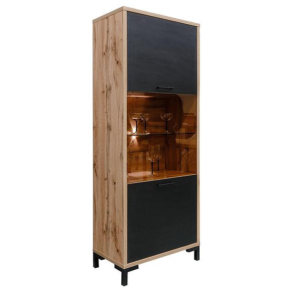 Шкаф с витриной «Блэквуд Лофт» П3.0556.0.04, Материал: ЛДСП, Цвет: Дуб Вотан + чёрный