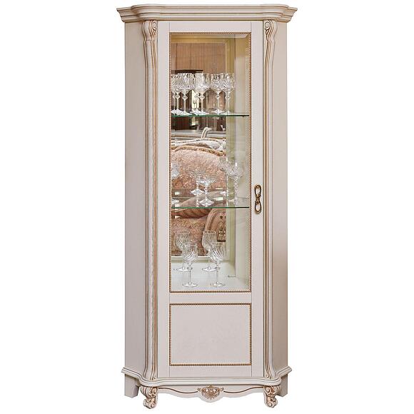 Шкаф с витриной «Алези» П1.350.0.13-01 (П350.13-01), Материал: Массив (дуб), Цвет: Слоновая кость с золочением