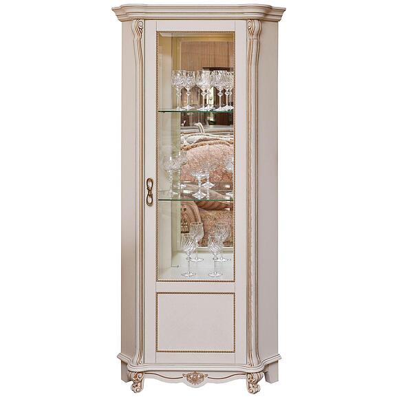 Шкаф с витриной «Алези» П1.350.0.13 (П350.13), Материал: Массив (дуб), Цвет: Слоновая кость с золочением (shkaf_s_vitrinoi_alezi_10_p350_13_slon_kost.jpg) Шкаф с витриной «Алези» П1.350.0.13 (П350.13), Материал: Массив (дуб), Цвет: Слоновая кость с золочением