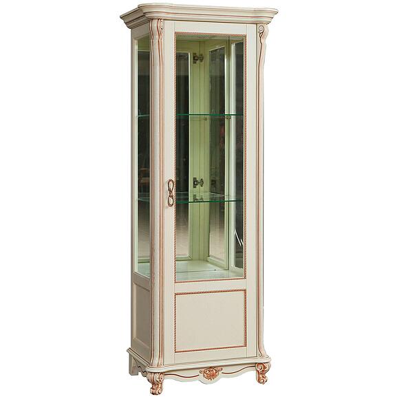 კარადა ვიტრინით «ალეზი 8» პ1.350.0.08 (П350.08), ადგილი: დსპ+შპონი, ფერი: სპილოს ძვლის ფერი ოქროსფერი ორნამენტებით